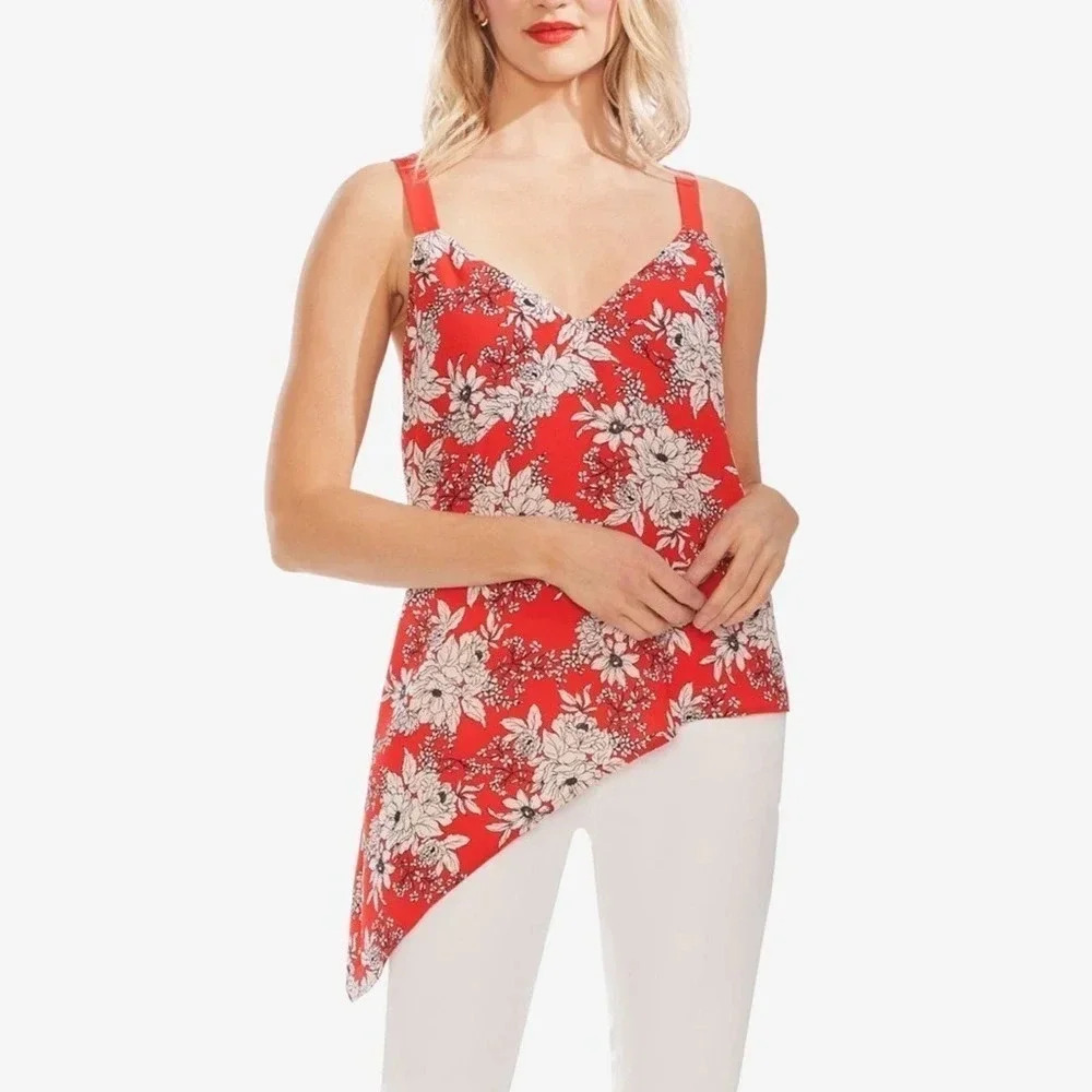 Vince Camuto Asymmetrical Hem Floral Tank Top Women’s Size Large NWT